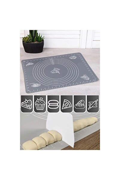 mucit home Hamur Açma Matı Silikon Yoğurma Matı Gri Hamur Matı Pasta Fırın Altlığı Çok Amaçlı Siliko