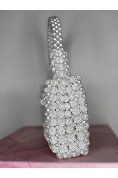 BONİTA White Large Beaded Pearl Handbag