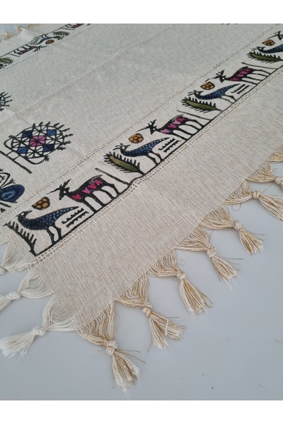 Milenam Authentic Patterned Handcrafted Wooden Printed Slap Work Runner Hitite Pattern