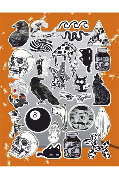 Hediyeni Al مجموعة ملصقات سيري 2 بالأبيض والأسود |   دفتر ملاحظات للكمبيوتر ا...