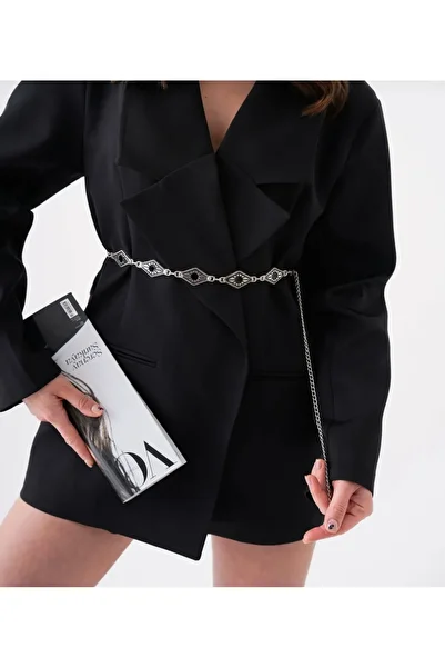 MUJGANERDOGANDESIGN Women's Silver Chain Belt Woolen Detailed Chain Skirt Belt Coat Belt Dress Belt