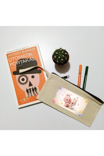 lovver Geantă pentru pixuri și articole de papetărie, din paie, cu design LABUBU