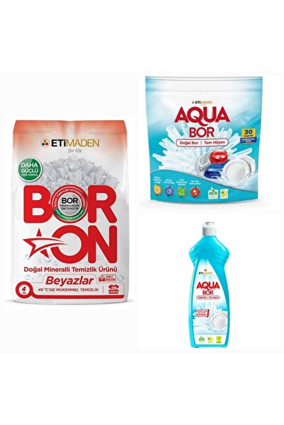 Boron Doğal Mineralli Bulaşık Deterjanı 30 tablet +elde yıkama+Çamaşır Makine Deterjanı