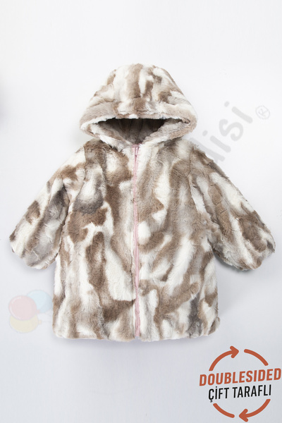 Ofislot Double-Sided Plush Inflatable Zippered Thick Snow Hooded Winter Girl Baby Coat Children's Coat