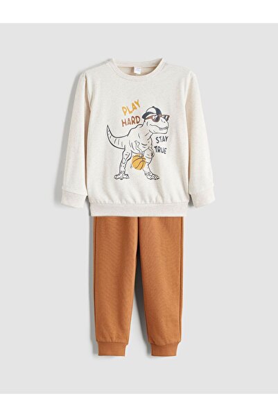 LC Waikiki Crew Neck Printed Boys Sweatshirt and Tracksuit Bottom 2-Piece