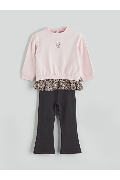LC Waikiki LCW Kids Çiçek Nakışlı Kız Çocuk Sweatshirt ve Pantolon 2'li