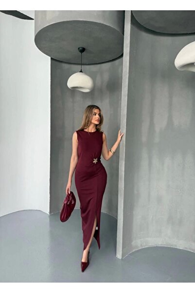 URİS Rochie elegantă fără mâneci pentru femei, cu talie încrețită, cu accesorii