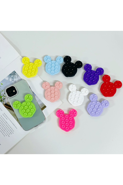 EDELFU Yapışkanlı Mickey Desenli Silikon Arkası Vakum, Ayna ve Cama Yapışır Telefon Tutucu Kılıf Popsocketi