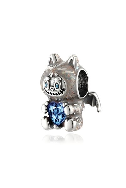 Lux Design 925 Ayar Gümüş Labubu Charm Mavi Kalp