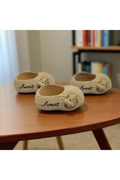 Hediyelik Çiçekler 3'lü Saksı Seti - Üç Adet Sincaplı Fıstık Saksı