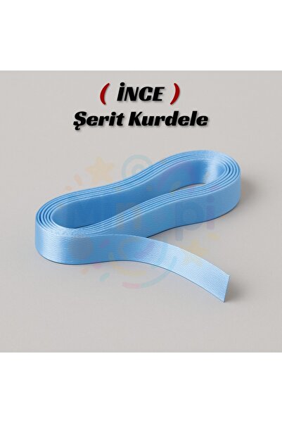 Minopi شريط ساتان أزرق فاتح 1 سم 10 ياردات، شريط زينة للمناسبات الخاصة من بوشكا