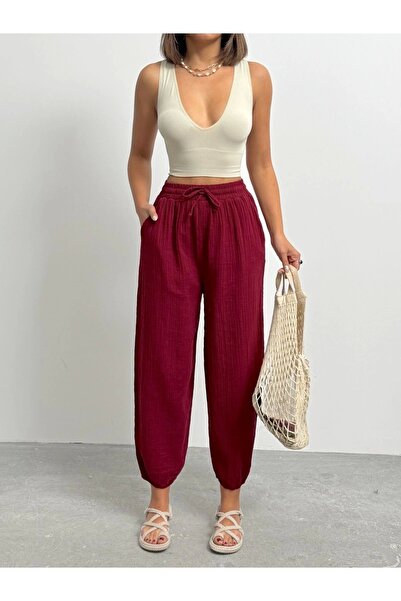 URİS Γυναικείο μπαλόνι παντελόνι με ψηλόμεσο μπαλόνι με ελαστική μέση με κορδ...