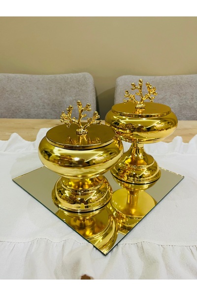 essacraft GOLD 2’Lİ SET MERCAN ÇİKOLATALIK ŞEKERLİK DEKORATİF OBJE(AYNA DAHİL...
