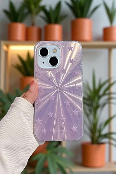 KVK PRİVACY Apple iPhone 13/14 Uyumlu – Mor Yıldız Patlaması Desenli Parlak Ş...