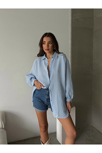 URİS Ženska košulja od muslinske tkanine u bebi plavoj boji