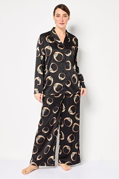 Bebe Women 2 Pieces Allover Print Long Sleeves Nightwear Set, Multicolor