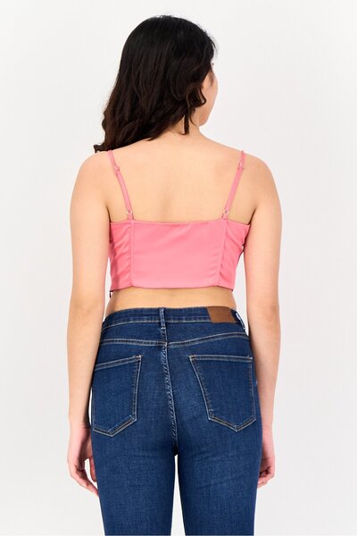 Don't Call Me Jennyfer Women U-Neck Sleeveless Plain Crop Top, Bright Pink