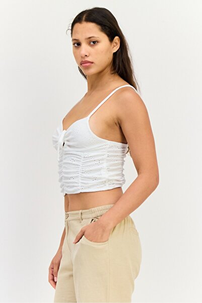 Don't Call Me Jennyfer Women V-Neck Sleeveless Textured Crop Top, White