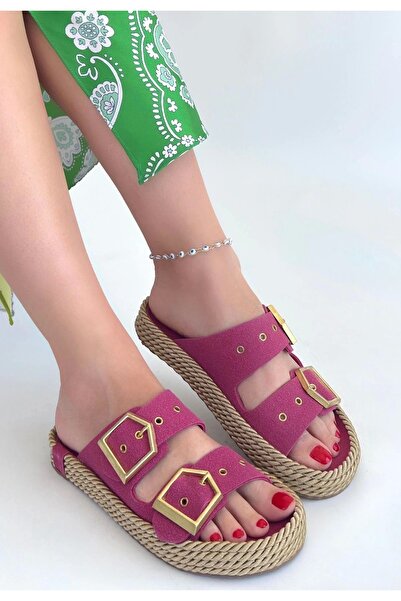 Alfanora Loera pink nubuck double buckle slippers