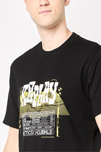 Replay Men Crew Neck Short Sleeves Brand Logo T-Shirt, Black