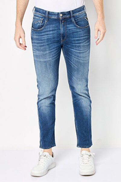 Replay Men Regular Fit Washed Stretchable Denim Jeans, Blue