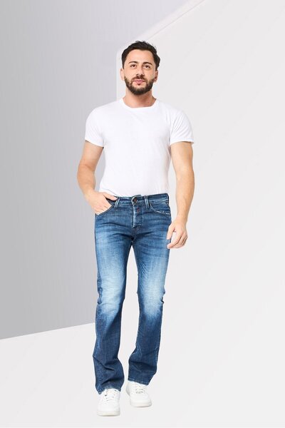 Replay Men Regular Fit Waitom Washed Stretchable Denim Jeans, Blue