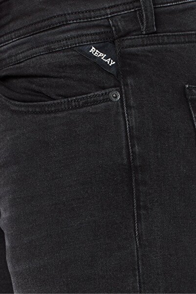 Replay Men Straight Fit Washed Stretchable Jeans, Black