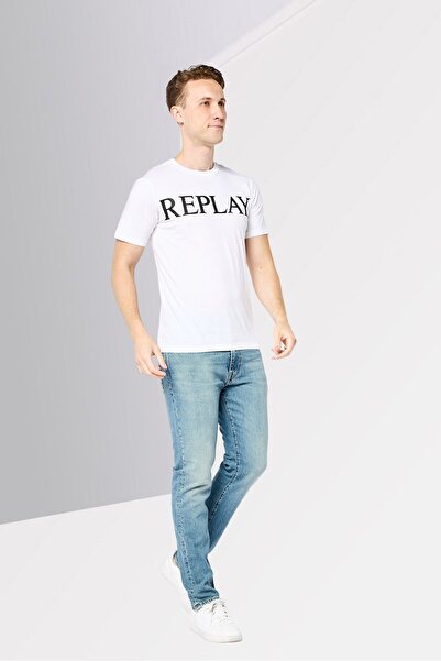 Replay Men Crew Neck Short Sleeves Brand Logo T-Shirt, White