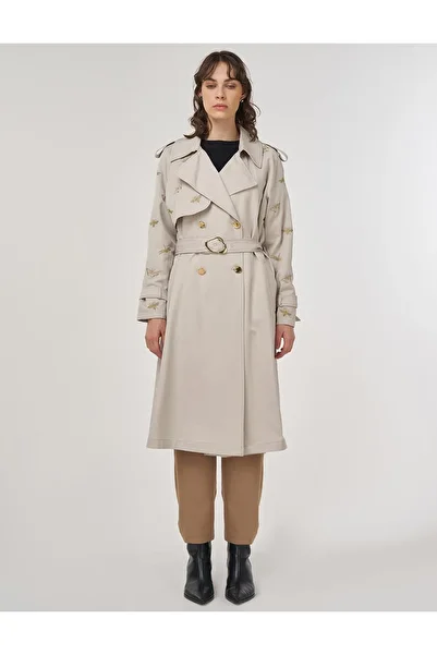Kayra Buckle Detailed Trench Coat Stone