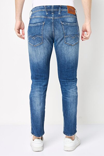 Replay Men Regular Fit Washed Stretchable Denim Jeans, Blue