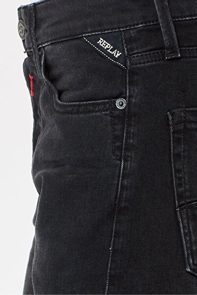 Replay Men Regular Fit Washed Stretchable Jeans, Black