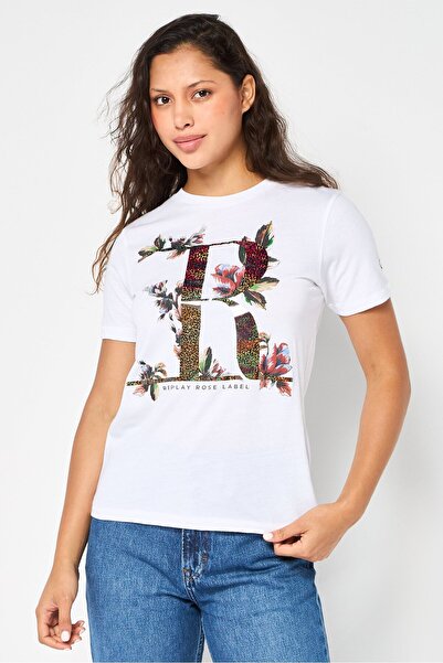 Replay Women Crew Neck Short Sleeves Graphic Print T-Shirt, White