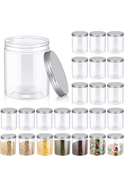 erorex 24 Pcs Clear Plastic Jars Ribbed Lids Wide Mouth Food Plastic Mason Jars Airtight Paint Storage