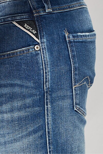 Replay Men Regular Fit Washed Stretchable Denim Jeans, Blue