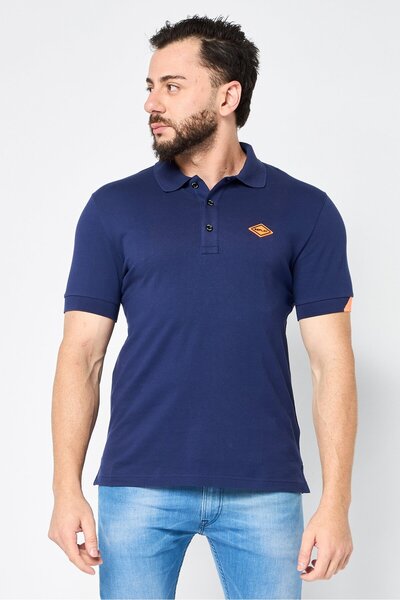 Replay Men Regular Fit Brand Logo Short Sleeves Polo Shirt, Navy Blue