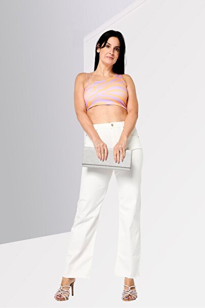 Replay Women Wide Leg Fit Embroidered Logo Stretchable Jeans, White