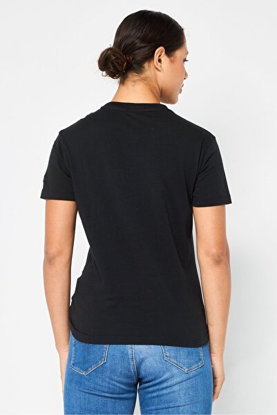 Replay Women Crew Neck Short Sleeves Solid Key Hole T-Shirt, Black