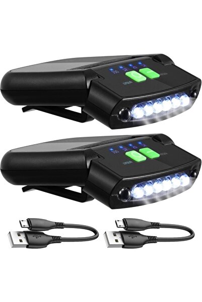 erorex 2 Pieces LED Clip Cap Lights USB Rechargeable Cap Flashlight Clip Waterproof Ultra Bright Hands