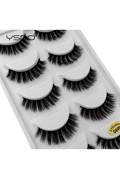 Choice1 5 أزواج - G600 YSDO 5 أزواج من الرموش الصناعية الطبيعية الرقيقة من فرو المنك الصناعي رموش من فرو المنك ثلاثية الأبعاد