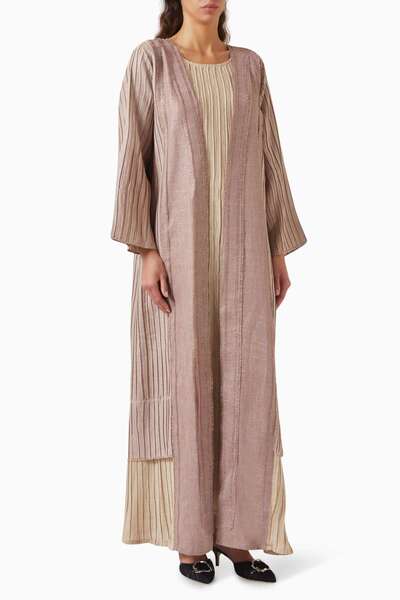 SH COLLECTION مجموعة عباية شيفون من ثلاث قطع بتصميم أنيق ذو ثنيات وخيارات أنم...