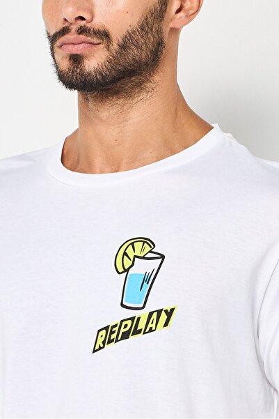Replay Men Crew Neck Short Sleeve Graphic Print T-Shirt, White
