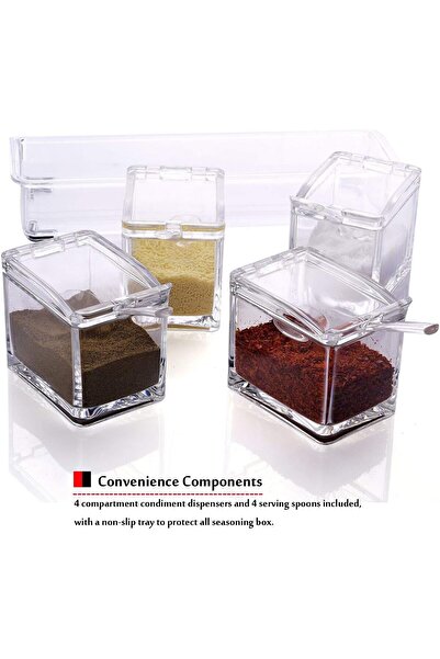 erorex Clear Seasoning Storage Container, 4 Piece Airtight Spice Jars Measuring Spoons, Kitchen Organizer