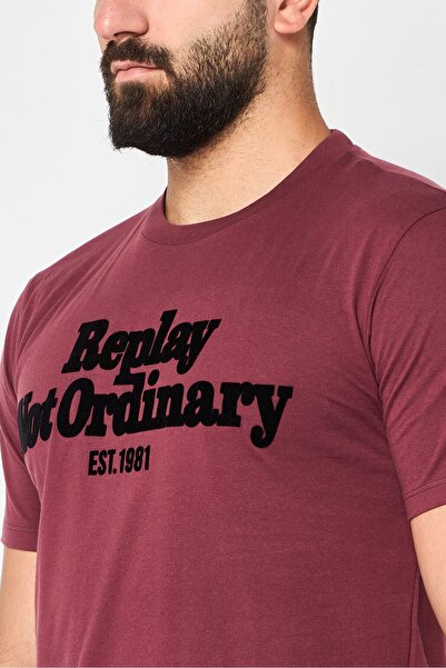 Replay Men Crew Neck Short Sleeves Graphic Print T-Shirt, Wine Red