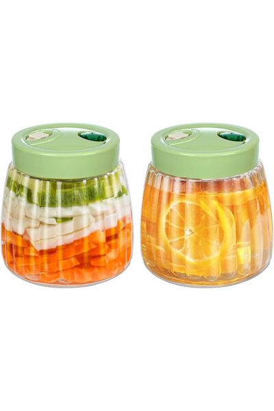 erorex Fermentation Jars, 2 Pcs Glass Mason Jars, 1L Kimchi Container, Fermenting Jar 2 Air Release Vent,