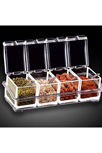 erorex Seasoning Acrylic Box Pepper Salt Spice Rack | Plastic 4 Pc Masala Box Spoons Kitchen See Through
