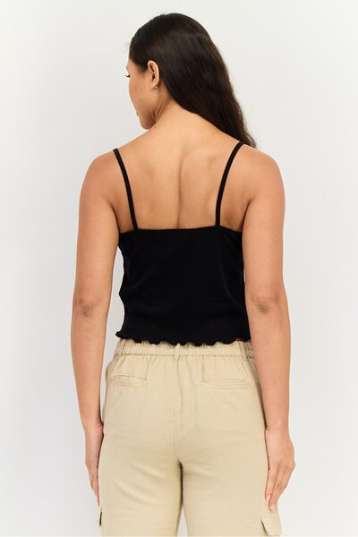 Don't Call Me Jennyfer Women V Neck Sleeveless Textured Tank Top, Black