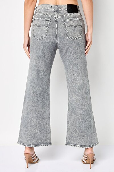 Replay Women Flared Fit Solid Non Stretchable Jeans, Wash Grey