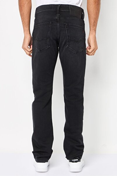 Replay Men Regular Fit Washed Stretchable Jeans, Black