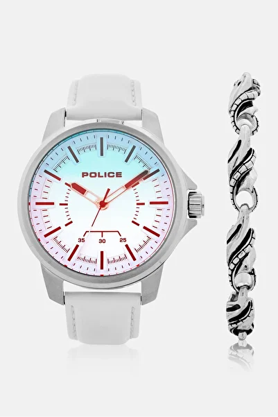Police Men PEWJA0004803 Leather Watch With Bracelet 44 mm, White