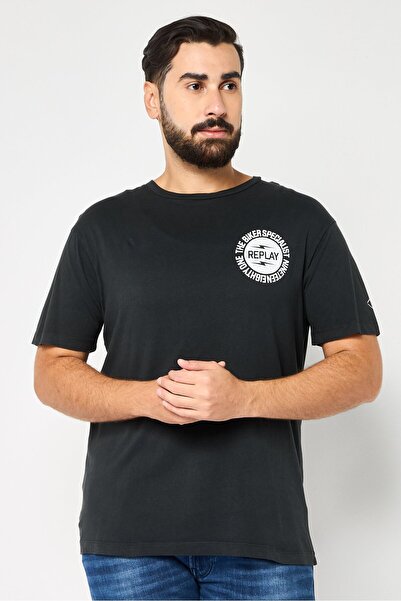 Replay Men Crew Neck Short Sleeves Brand Logo T-Shirt, Black